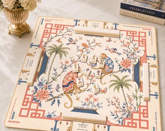 Chinoiserie Affe Mahjong Matte mit Charleston, Pinkes Mahjong Spiel Zubehör, Grandmillennial Neopren-Tischschutzhülle, SCHIFFE GEROLLT