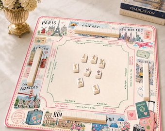 Paris Rome Almafi Coast Mahjong Mat with Charleston, Travel Mahjong Game Accessory, Neoprene Table Protection Cover, SHIPS ROLLED