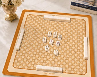 Rattan Cane Mahjong Mat with Charleston Rules, Orange Mahjong Game Accessory, Minimalism Neoprene Table Protection Cover, SHIPS ROLLED