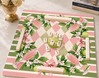 Mahjong & Mimosas, Tennis Cocktail Mahjong Mat, Mahjong Game Accessory, Neoprene Table Protection Cover, Gift For Hostest, SHIPS ROLLED