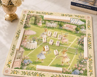 Bunny Country Club Mahjong Matte, Cottagecore Mahjong Spiel Zubehör, Preppy Neopren Tischschutzhülle, Tennis-Liebhaber-Geschenk, SCHIFFE GEROLLT