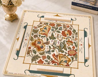 Embroisery Effect Floral Mahjong Mat with Rule, Chinoiserie Mahjong Game Accessory, Maximalist Neoprene Table Protection Cover, SHIPS ROLLED