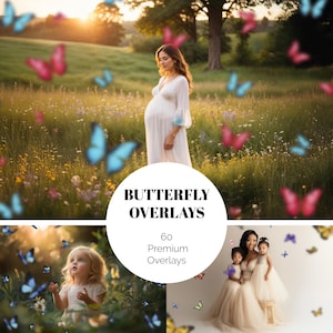 60 BUTTERFLY OVERLAYS Flying Butterflies Transparent Files Realistic Butterfly Overlays Summer Photoshop Overlay Maternity Digital Backdrop