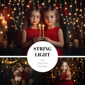 100 BOKEH STRING LIGHT Overlays Garland Photo Overlays Gold Christmas Light Garland Twinkle Light Overlay Fairy Lights for Photoshop jpg