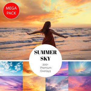 210 Sky Overlays Nature Romantic Skies Photoshop Overlays Sunset Blue Sky Clouds Dramatic Summer Backdrops Digital Sky Effects Bundle JPG