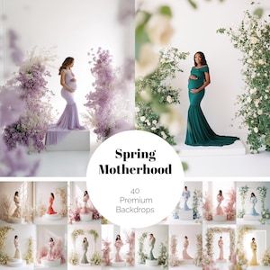 40 Frühling Mutterschaft digitale Kulissen, Floral Podium Overlays, Mutterschaft Fotografie Hintergründe (digitaler Download)