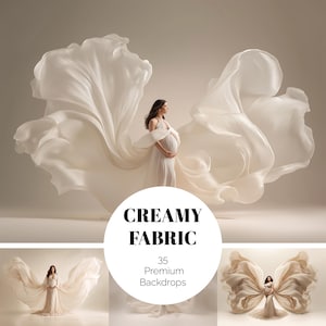 35 krämiga draperade digitala bakgrunder med babyns andetag, tygbakgrunder för gravidfotografi, blombakgrund, digitala rekvisita för fotostudio JPG
