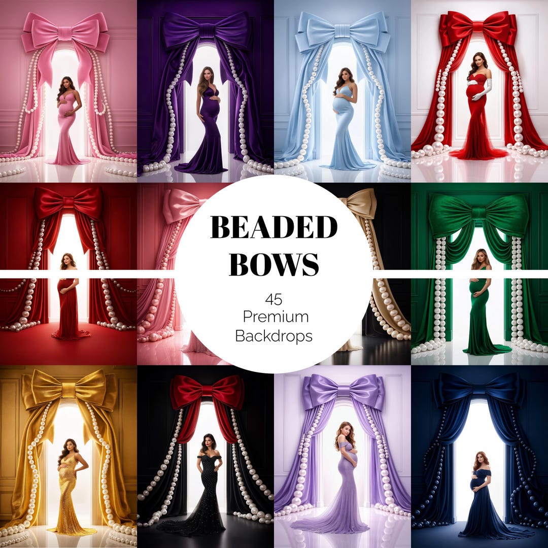 45 Beaded Bows Backdrops, Pearl Ribbon Maternity Christmas Backgrounds ...