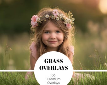 60 Grass Photo Overlays, Green Summer Backdrops (PNG)
