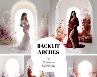 50 WHITE ARCHES Set Digital Backdrops White Floral Arches Maternety Backlight Background Studio Backdrop Overlays Fine Art Textures JPG