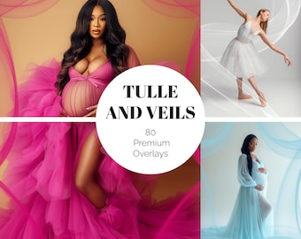 80 TULLE FABRIC Digital Overlays Flying Tulle Veil Overlay Maternity Transparent Photoshop Overlays Airy Tulle Overlay Maternity Session PNG