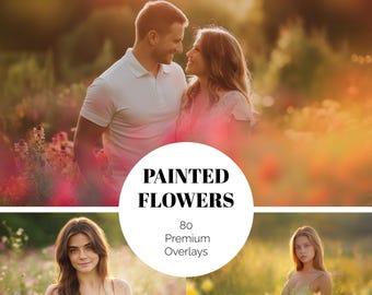 80 realistisch gemalte Blumen PNG, Wildblumen Foto-Overlays, Blumenwiese Photoshop Overlays, Naturblumen mit transparentem Hintergrund