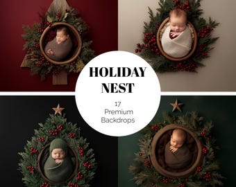 17 Fern Christmas Set Backdrops Christmas Newborn Backgrounds Tree Christmas Digital Backdrop Newborn Props Newborn Baby Girl Boy Dark Brown