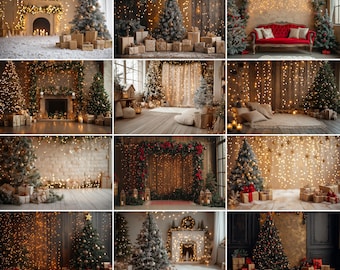 60 Beige Christmas Digital Backdrops Holiday Christmas Background Christmastime Blurred Backdrop Cozy Winter Studio Photo Backgrounds JPG