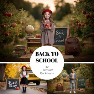 30 Back to School Digital Backdrops Kids Portrait Photography School Portrait Background Composite Autumn First Day of School Overlays JPG