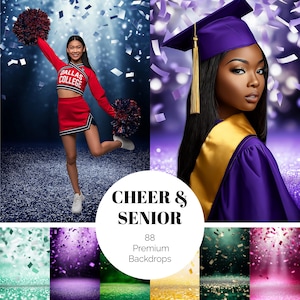 88 CHEER & GRADUATION Backdrops School Portraits Glitter Background for Sport Senior Portrait Phot Grad Banner School Grad Cheer Design JPG
