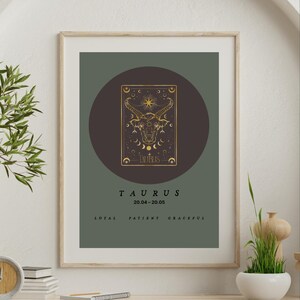 Taurus Zodiac Wall Art – Printable Taurus Poster – Digital Download Astrology Print – Taurus Sign Constellation Decor – Earth Sign Gift