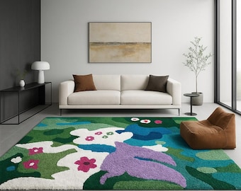 Tufted Moss Rug: Green, Blue, Purple Abstract Area Rug