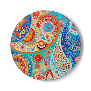 Vibrant Paisley Ceramic Coaster Set, Colorful Drink Coasters for Home Decor, Rustic Kitchen Accessory, Boho Gift Idea, Party Favor