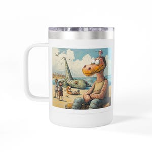 Beach Vibe Coffee Mug Tumbler, Ocean Theme, Whale & Seagull Art, Travel Mug for Summer, Unique Gift for Beach Lovers