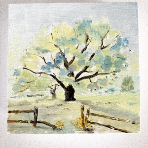 Sunlit Meadow Miniature Oil Painting on a Wooden Box