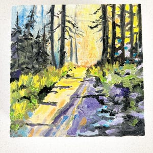 Forest at Sunset Miniature Oil Painting on Wood
