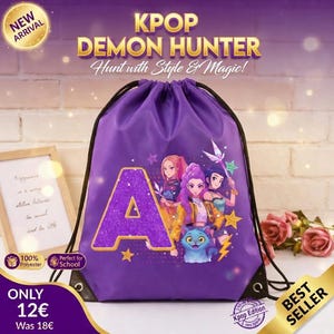 Personalisierte Kpop Demon Hunter Girls Turnbeutel für Mädchen (A-Z) Kinder, Schule, Sport