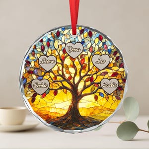 Personalized Tree of Life Glass Ornament with Family Names, Tree of life Anniversary Gifts, Anniversary Gift, Ornament with Kids Names