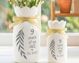 Custom 9th Anniversary Willow Tree Ceramic Flower Vase, 9 Years Anniversary Flower Ceramic Vase, Willow Tree Flower Vase, Parents Gifts