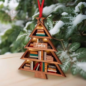 Book Tree Wooden Ornament, Book Lover Christmas Ornament, Retro Book Wood Ornament, Book Club Gift, Book Lover Gift,Book Ornament, Book Gift