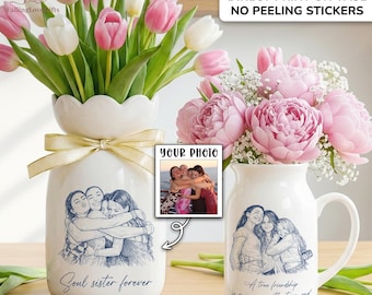 Personalized Besties Photo Ceramic Vase, Custom Photo Best Friend Flower Vase, Friendship Gift, Soul Sister Gift, Birthday Gift, Mom Gifts