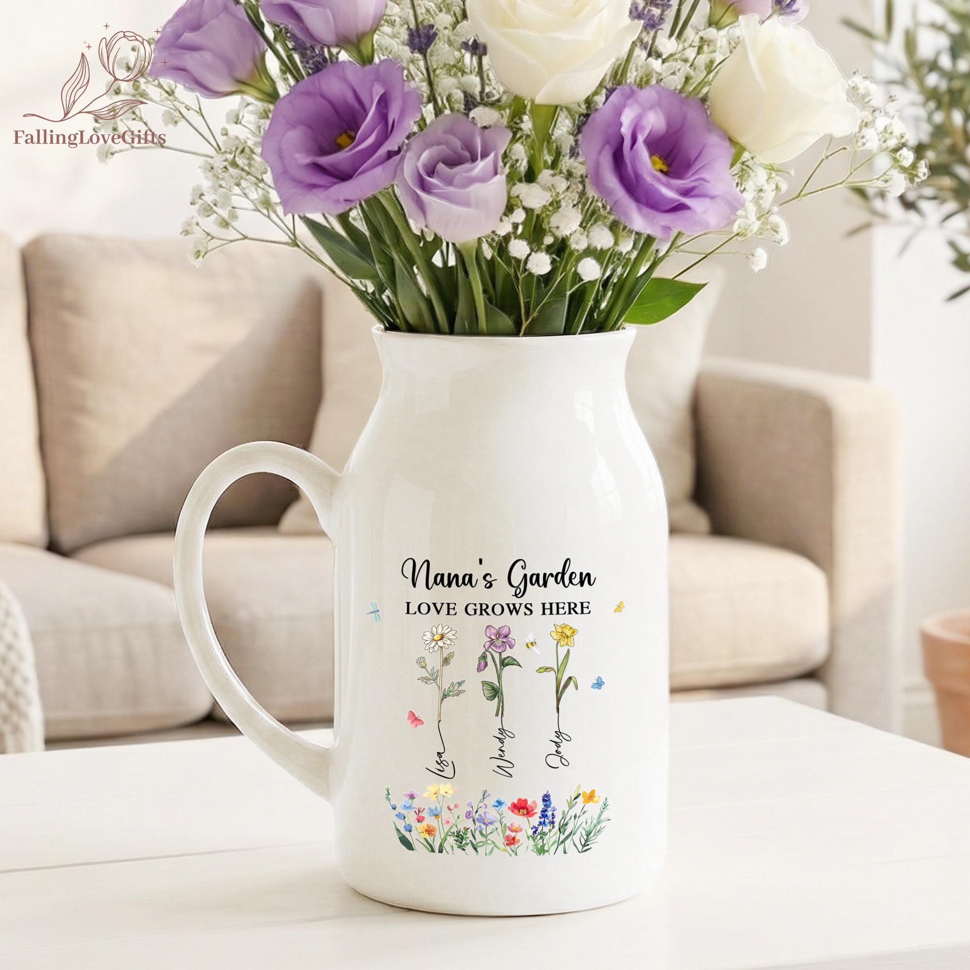Discover Personalized Grandma's Garden Vase, Custom Birth Flower Vase, Mothers Day Gift for Nana, Gift from Grandkids, Gift for Moms, Nanny's Vase