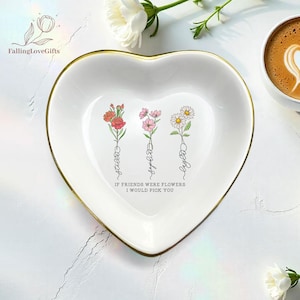 Personalized Birth Flower Jewelry Dish, Floral Trinket Dish for Friend, Birthday Gift for BFF, Perfect Bridesmaid Gift, Best Friend Gift