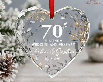70th Wedding Anniversary Gift, Personalized Platinum 70th Anniversary Glass Ornament, 70th Wedding Anniversary,Gift for Parents Husband Wife