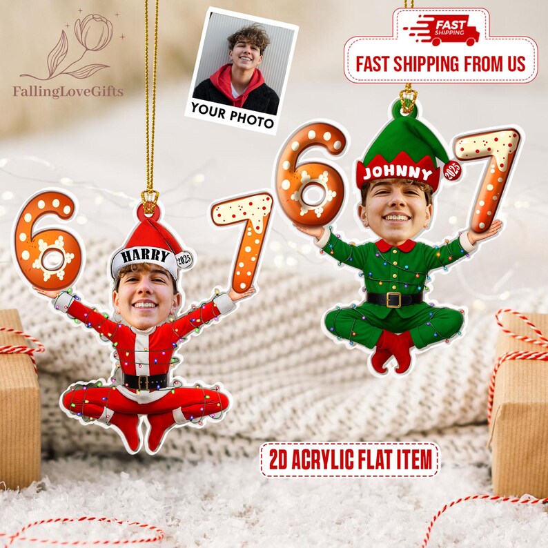 67 Ornament, Six Seven Ornament, Funny Photo 67 Christmas Ornament, 67 Meme Ornament, Teen Slang Ornament, Funny Teenager Gift image 4