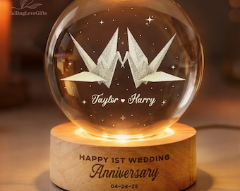 1st Paper Wedding Anniversary Crystal Ball Night Light, Paper Wedding, Paper Anniversary Gift, 1st Year Gift for Wife, The Paper Year Gifts