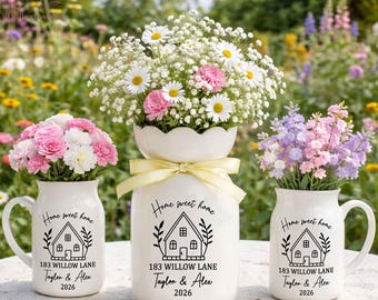 Personalised First Home Gift, Custom Flower Vase for New Home Occasion, Housewarming Gift For Couple, Owners Gift, Moving In Gift for Friend