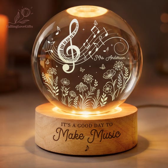 Personalized Music Teacher Crystal Ball Led Light, Music Teacher Night Light, Music Teacher Gifts, Piano Teacher Gifts, Teacher Appreciation
