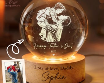 Personalized LED Light Gift For Dad, Custom Photo Crystal Ball Light Night, Father's Day Gift, Best Dad Ever Gift, Dad & Kids Portrait Globe