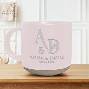 Personalised Engraved Engagement Pottery Mug, Custom Wedding Mugs,Engagement Gifts,New Wedding Gift For Bride and Groom, Bridal Shower Gifts