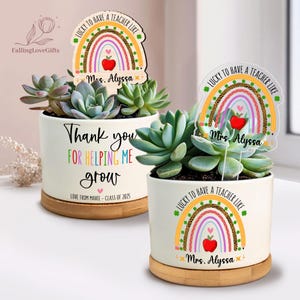 Thank You For Helping Me Grow, Thank you Gift, Teacher Appreciation Plant Pot, Teacher Gift, End of Year Gift, Back To School,Rainbow Flower