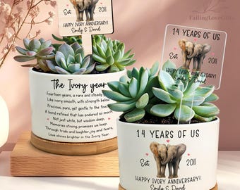 14th Ivory Wedding Anniversary Plant Pot, 14th Wedding Anniversary Gifts, 14 Years Anniversary, Couples Gifts, Gifts for Wife,The Ivory Year