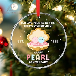 Personalised 30th Wedding Anniversary Gift, Pearl Wedding Anniversary Glass Ornament, 30 Years Gift For Husband Wife,Pearl Anniversary Gifts
