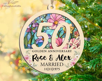 Custom 50th Anniversary Suncatcher Ornament,Gold Anniversary Ornament,50 Years Married Wedding Anniversary Gift,Anniversary Gift For Parents