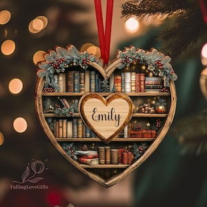 Personalized Christmas Book Wooden Ornament, Custom Bookish Ornament, Bookworm Gifts, Book Club Gift, Librarian Gifts, Book Reader Gifts