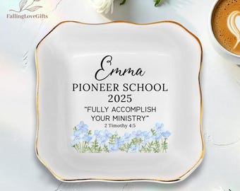 Personalized Pioneer School Gift 2025, Jewelry Tray with Name, JW Graduation Gifts, Flower Design, Pioneer Class Keepsake for Her