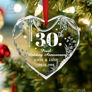 Personalised 30th Wedding Anniversary Gift, Pearl Wedding Anniversary Glass Ornament, 30 Years Gift For Husband Wife, Pearl Anniversary Gift