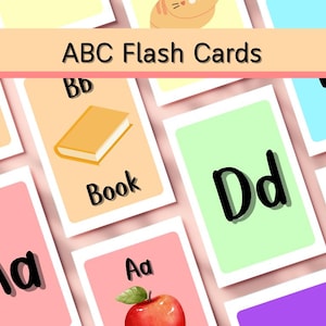 Cartões de memória ABC Letras de A a Z na frente | Vocabulário fofo no verso