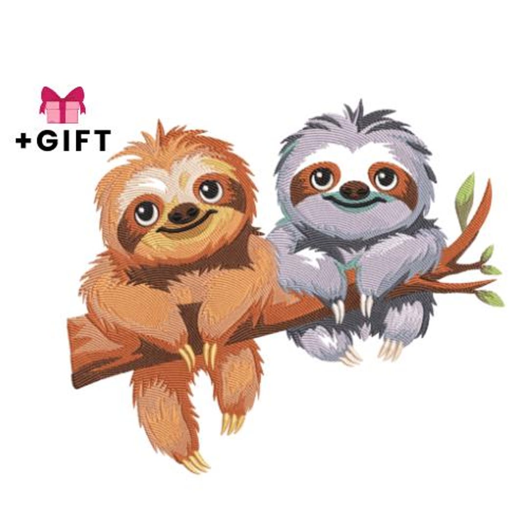 Sloths Embroidery Design, Sloth Couple on Branch Machine Embroidery ...