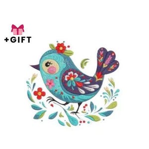 Diseño de bordado de pájaro, lindo diseño de bordado a máquina de pájaro con flores, animal, eslavo, UA, pájaros coloridos, hermoso, naturaleza, adornos florales